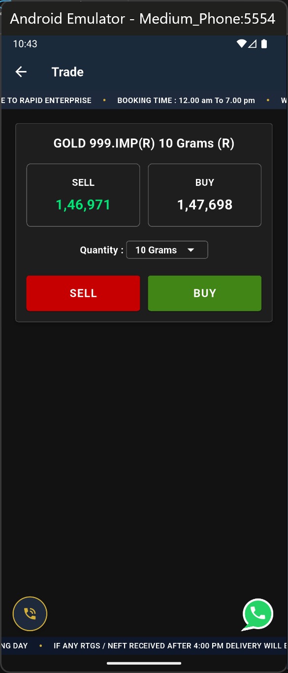 Rapid Gold Trade Terminal Screen
